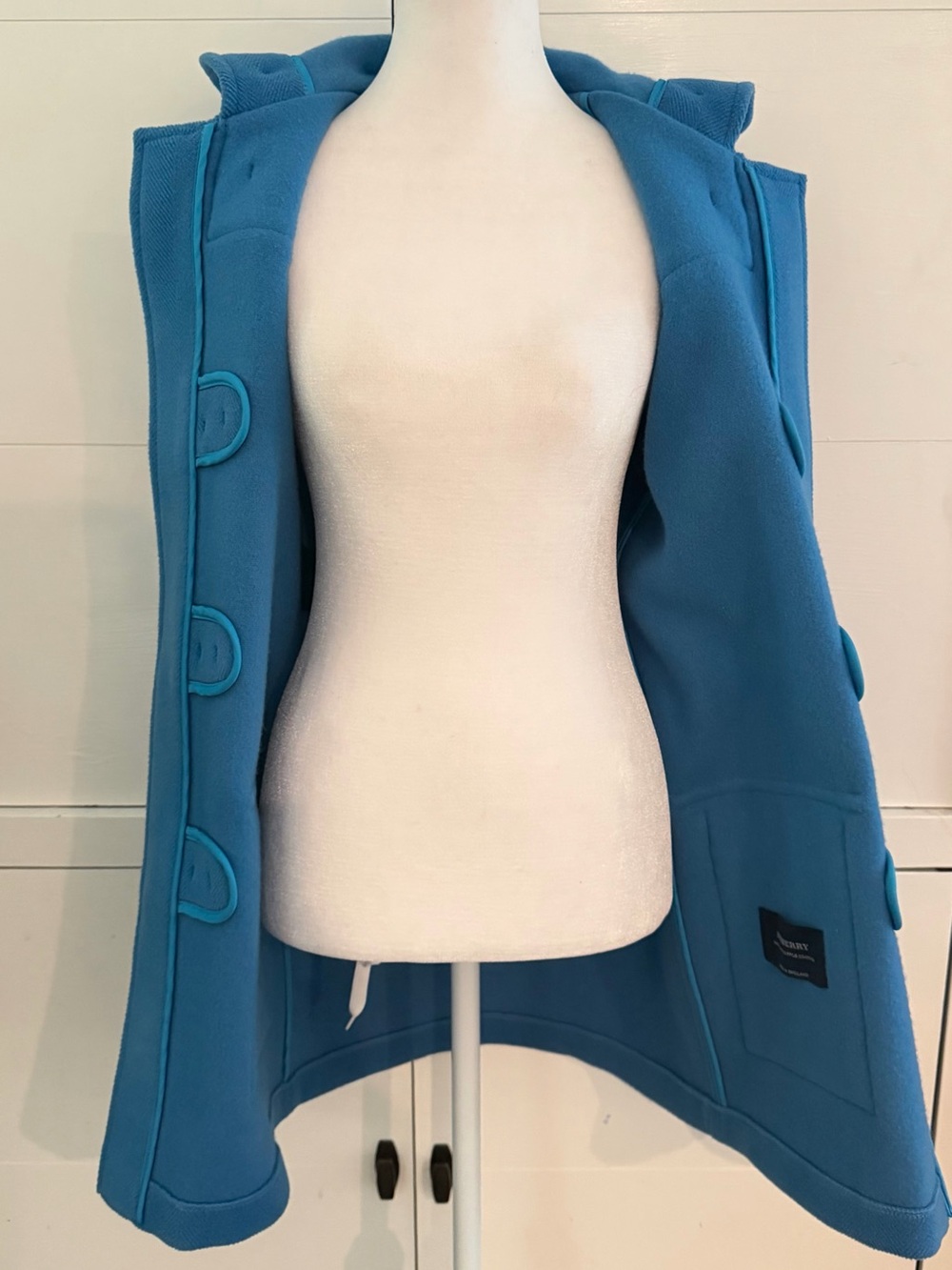Burberry Brit Bright Blue Wool Hooded Toggle Duffle Coat - Picture 6 of 9
